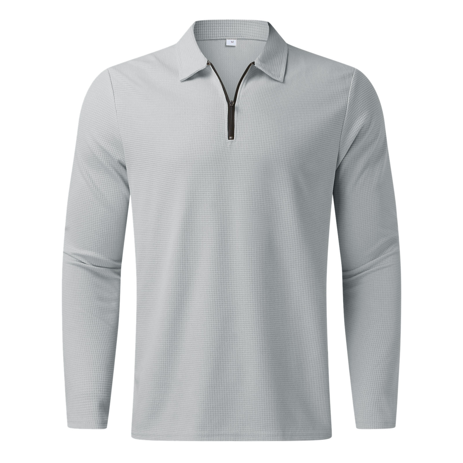 thumbnail image 4 of Camisa informal de manga larga para hombre: cuello vuelto, detalle de cremallera, color liso, poliéster, oficina/ocio, tallas 10-20 (EE. UU.), 4 of 5